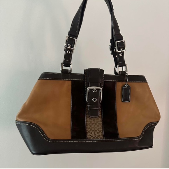 Coach Hamptons Carryall F11345 Brown & Tan Leather Satchel Tote - Picture 3 of 8